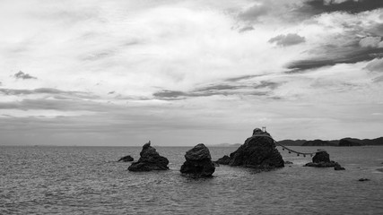 Fototapeta na wymiar The famous twin rocks of Meoto Iwa in Ise Japan