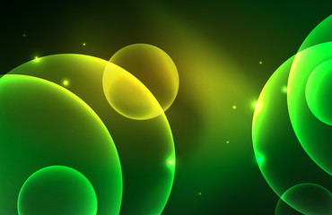 Neon shiny transparent glowing circles with light effects. Techno futuristic vector abstract background For Wallpaper, Banner, Background, Card, Book Illustration, landing page