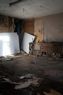 Vintage furniture in old abandoned farmhouse