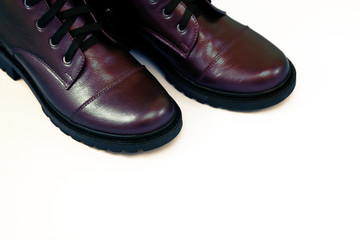 New leather shoes isolated on background. Fashionable shoes.