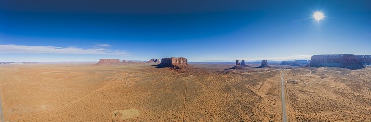 Aerial view of the spectacular stone towers of Monument Valley in winter