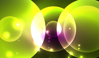 Glowing neon shiny transparent abstract geometric shapes with light effects. Techno futuristic vector abstract background For Wallpaper, Banner, Background, Card, Book Illustration, landing page