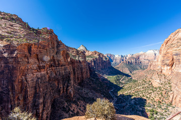 View over Pine Creek Canyon in the Zion National park in winter