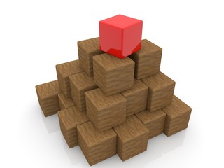Wooden cube pyramid with a red cube at the top