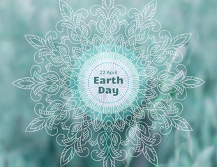 Mandala on nature green field background. Vector boho mandala. Yoga template, psychedelic, psychology, Earth Day