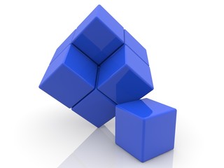 Blue toy blocks in unfinished construction