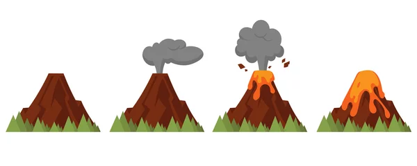 Fotobehang Vector set of volcanoes of varying degrees of eruption. Flat style illustration with isolated objects. © KurArt