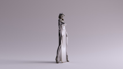 Fototapeta na wymiar Silver Futuristic Woman In a High Hip High Leg Split Dress 3d illustration 3d render 