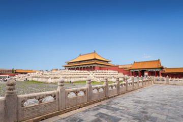 beijing forbidden city against a blue sky