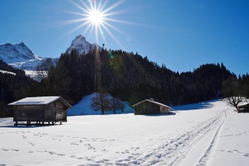 Winter view with snow at Rosenlaui Switzerland