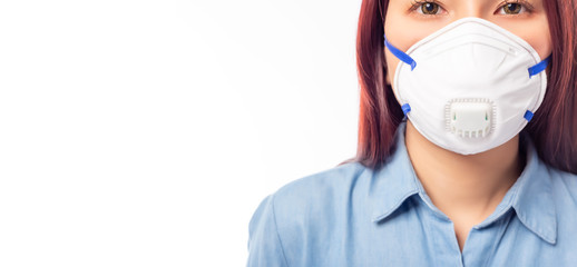 Patient woman wearing face mask for prevent spread virus to people who will infect flu, viruses,...