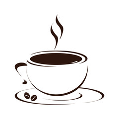 Cup of hot black coffee with smoke. Coffee lover concept