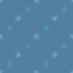 Seamless pattern with blue snowflakes on discreet blue background for plaid, fabric, textile, clothes, tablecloth and other things. Vector image.