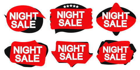 Set Night Sale bubble banners design template, discount tags, vector illustration