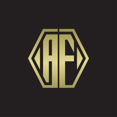 AF Logo monogram with hexagon line rounded design template with gold colors