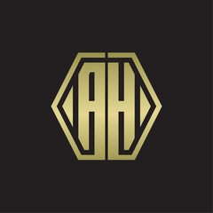 AH Logo monogram with hexagon line rounded design template with gold colors