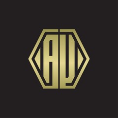 AU Logo monogram with hexagon line rounded design template with gold colors