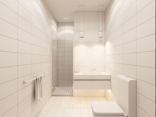 Naklejka na ściany i meble 3D render of the interior of the bathroom with shower