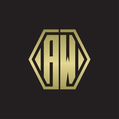 AW Logo monogram with hexagon line rounded design template with gold colors