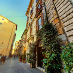 ROME, ITALY - February 7, 2020:  The cobbled streets.  Old street in Rome, Italy. street view. Architecture and landmark of Rome