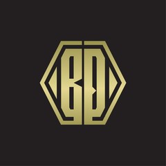 BQ Logo monogram with hexagon line rounded design template with gold colors