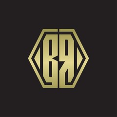 BR Logo monogram with hexagon line rounded design template with gold colors