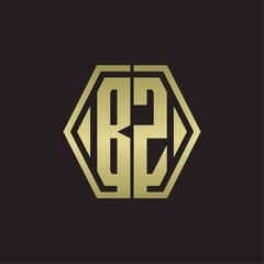BZ Logo monogram with hexagon line rounded design template with gold colors