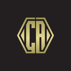 CA Logo monogram with hexagon line rounded design template with gold colors