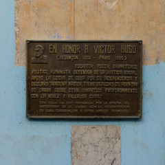 Fototapeta premium Plaque in the honor of Victor Hugo, Havana, Cuba