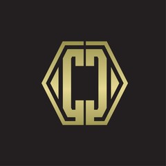 CC Logo monogram with hexagon line rounded design template with gold colors