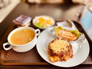 lunch in a cafe on a tray