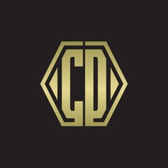 CD Logo monogram with hexagon line rounded design template with gold colors