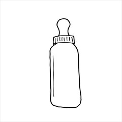 Cosmetics bottle with dispenser for emulsions, oil, foundation isolated on white background. Simple vector illustration