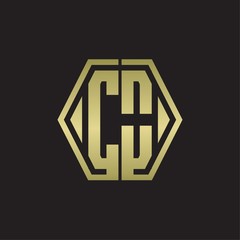 CO Logo monogram with hexagon line rounded design template with gold colors