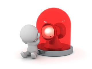 3D Character is stressed next to red flashing emergency light beacon