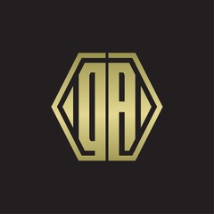 DA Logo monogram with hexagon line rounded design template with gold colors