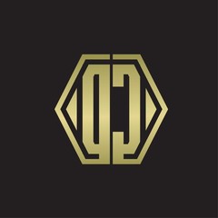 DC Logo monogram with hexagon line rounded design template with gold colors