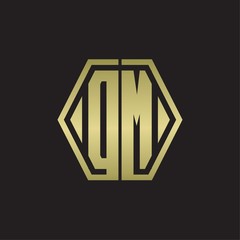 DM Logo monogram with hexagon line rounded design template with gold colors