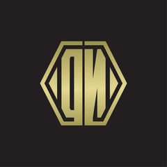 DN Logo monogram with hexagon line rounded design template with gold colors