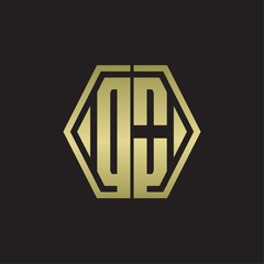 DO Logo monogram with hexagon line rounded design template with gold colors