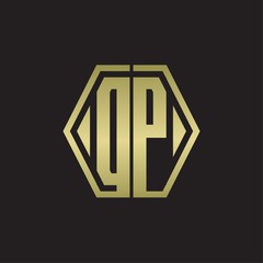 DP Logo monogram with hexagon line rounded design template with gold colors