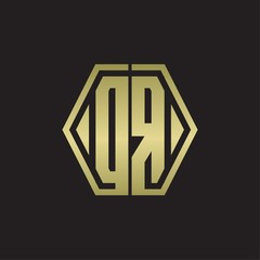 DR Logo monogram with hexagon line rounded design template with gold colors