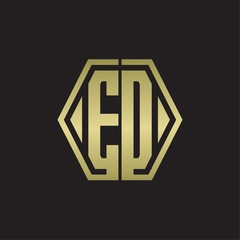 ED Logo monogram with hexagon line rounded design template with gold colors