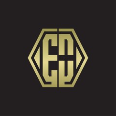 EO Logo monogram with hexagon line rounded design template with gold colors