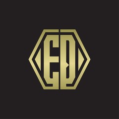 EQ Logo monogram with hexagon line rounded design template with gold colors