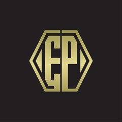 EP Logo monogram with hexagon line rounded design template with gold colors