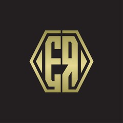 ER Logo monogram with hexagon line rounded design template with gold colors