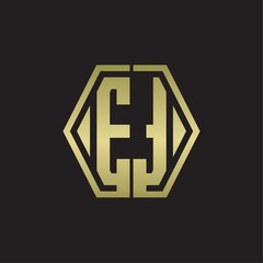ET Logo monogram with hexagon line rounded design template with gold colors