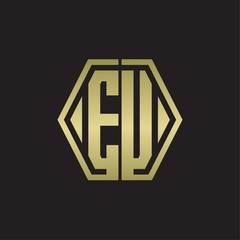 EU Logo monogram with hexagon line rounded design template with gold colors