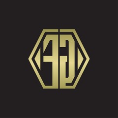 FG Logo monogram with hexagon line rounded design template with gold colors